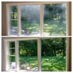 Before and after interior and exterior window cleaning streak free window panes in the sunlight and back yard - Class Act Glass Best Window Cleaning Services in Mankato and Southern Minnesota